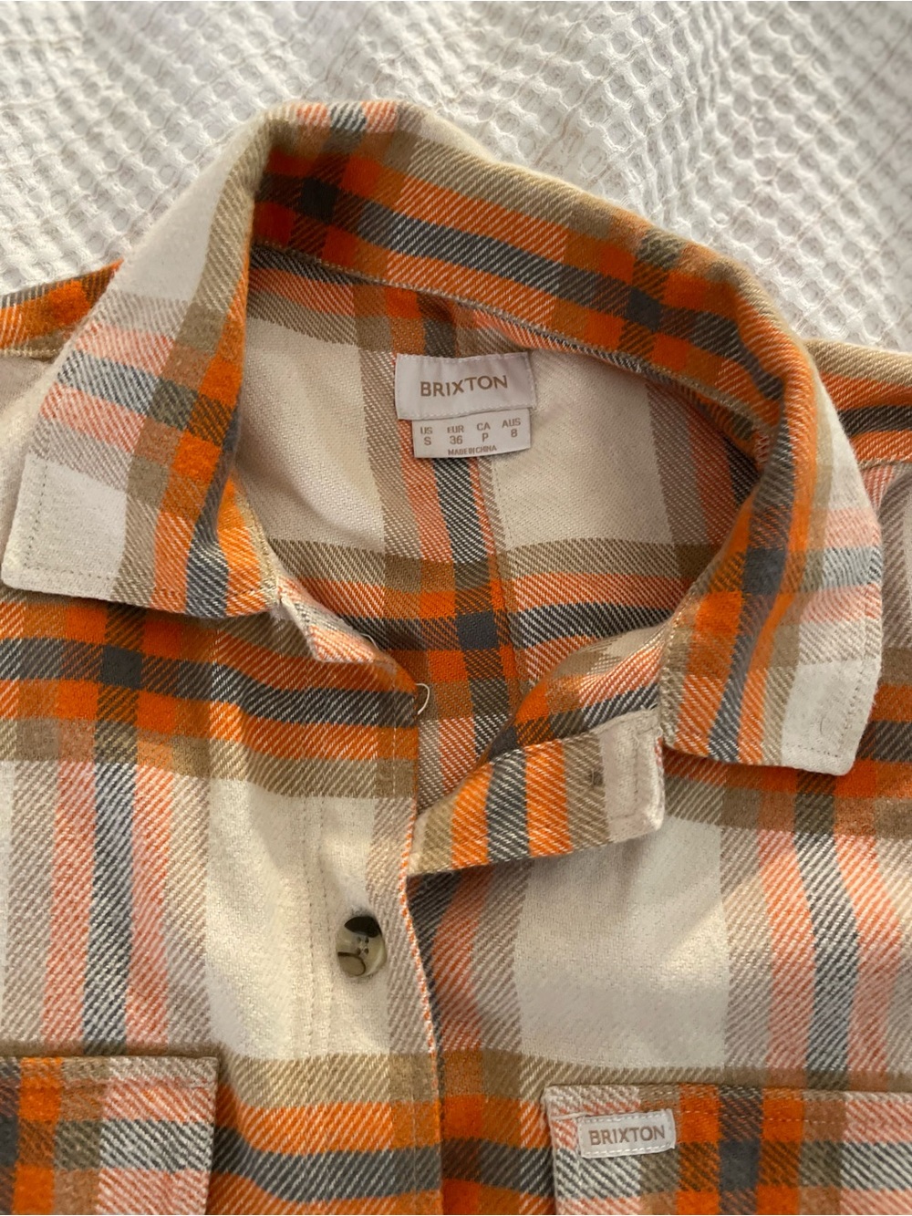 Brixton Cream, Orange & Gray Plaid Overshirt - Picture 3 of 5